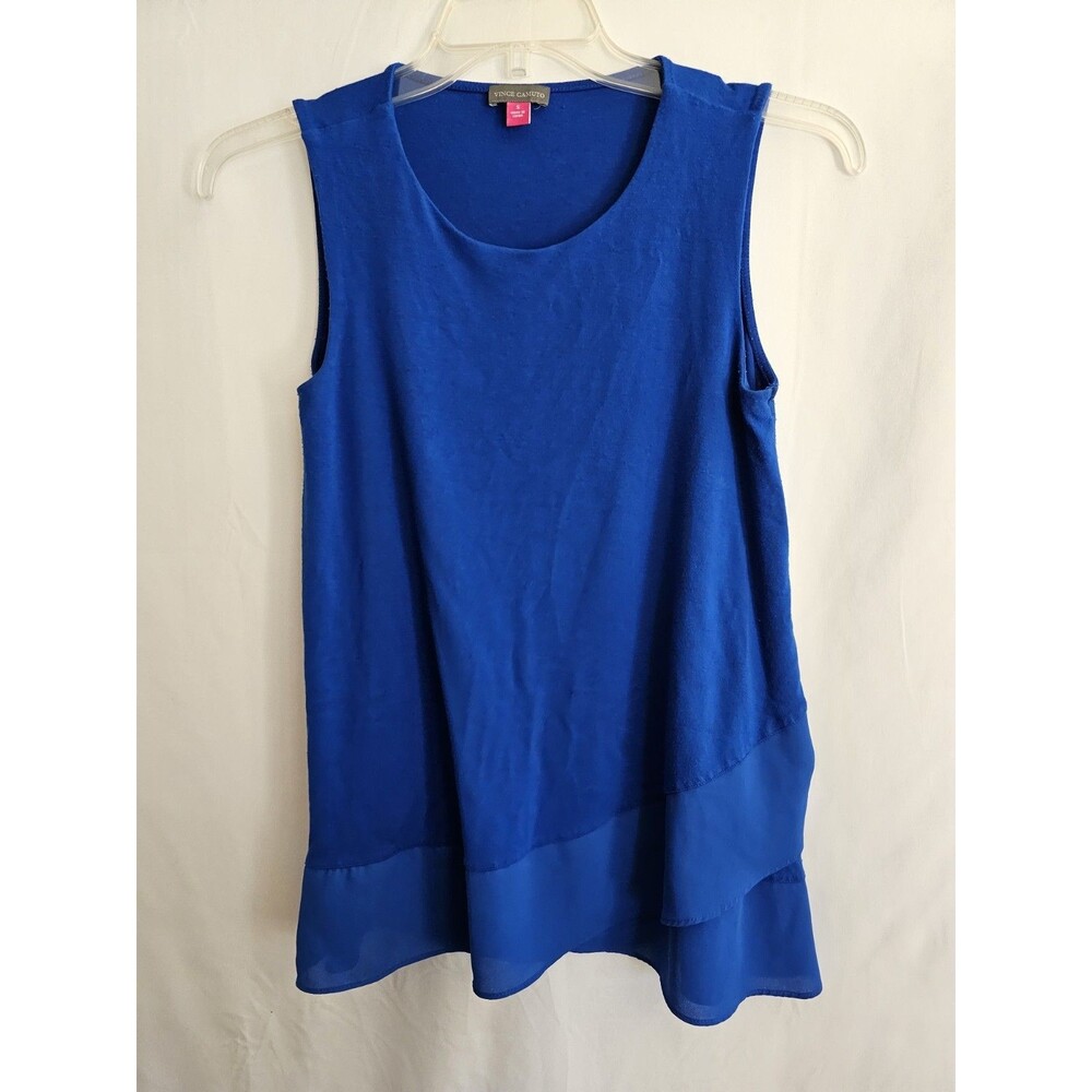 Vince Camuto Blue Sleeveless Tunic Top Layered Hem Womens Size Small